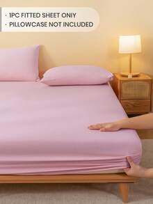 1件纯色床笠，床笠套装，床垫罩，柔软舒适的卧室床上用品，床垫保护套，亲肤床笠，四季通用防尘床罩，适用于单人床、双人床、大号床、特大号床，可机洗（不含枕套），节日礼物 - 紫粉紅色 - 查看 2