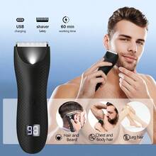 All- In - One Rechargeable Electric Body Hair Trimmer For Men, Groin And Bal Shaver With Replaceable Ceramic Blade Heads For Pubic Hair Hygiene(Black With Base) - Black - View 2