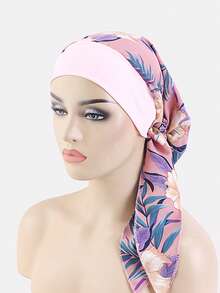 1 Pc Women Wide Brim Elastic Printed Head Wrap, Suitable For Everyday Wear Hair Sleep Cap - Printed Style - View 17