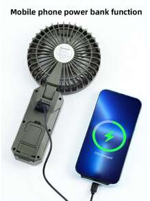 1pc Small Foldable Handle Desktop Fan, 2000Mah Mutifunction Portable Fan, 4 Wind Speed And 3 Gaer Lighting Camping Accessorise For Room School Outdoor Camping Hiking Perfect Cool Tool In Summer, Camping Accessories