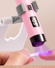 Handheld UV Light For Gel Nails With Stand, Mini Portable Cordless Nail Lamp With LCD Display, Eye-Protective Cover, Flash Curing For Glue Pink - pink with stand - View 2
