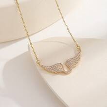 JOJELOO 1 pièce Collier pendentif incrusté de zirconium à design aile pour femme, cadeau de bijoux de luxe