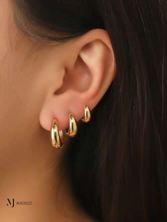 3 Par Gold Hoop Örhängen Set för kvinnor Chunky Gold Hoop Hoop Örhängen 18K guldfyllda hypoallergena små Huggie Hoop örhängen Tiny Gold Tjock Hoop örhängen Staplar för flera piercing