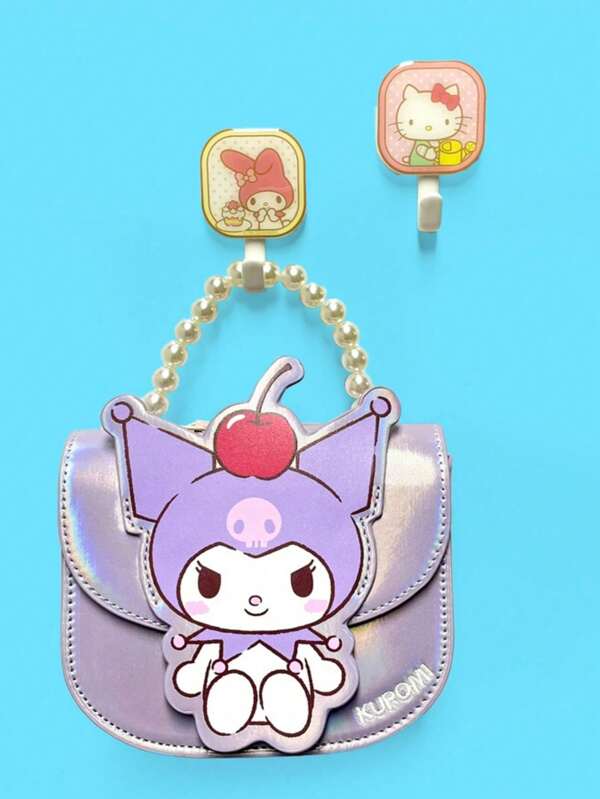 Sanrio 1 Stück Cartoon süßer Sanrio-Stil Strass quadratischer dekorativer Wandhaken mit starkem Kleber, ohne Bohren für Küche und Bad