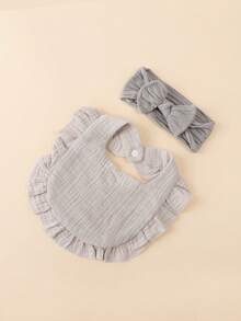 1pc Headband + 1pc Bibs Set, Solid Color Soft Cute Bow Design For Babies - Multicolor - View 7