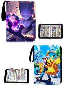 pokemon Portacards de Pikachu Pokemon Super Dream Card, diseño con cremallera de piel sintética, espectacular álbum de almacenaje con 4 páginas con bolsillos, puede contener 400 cartas, álbum de mangas grandes/soporte de cartas del juego de cartas coleccionables/libro de colección de cartas, regalo para amigos, regalo de San Valentín, regalo de Navidad, regalo de cumpleaños, regalo para fiestas temáticas