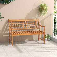 Lifezeal Outdoor Acacia Wood Bench 2-Person Patio Bench With Slatted Seat & Backrest - Natural - View 1