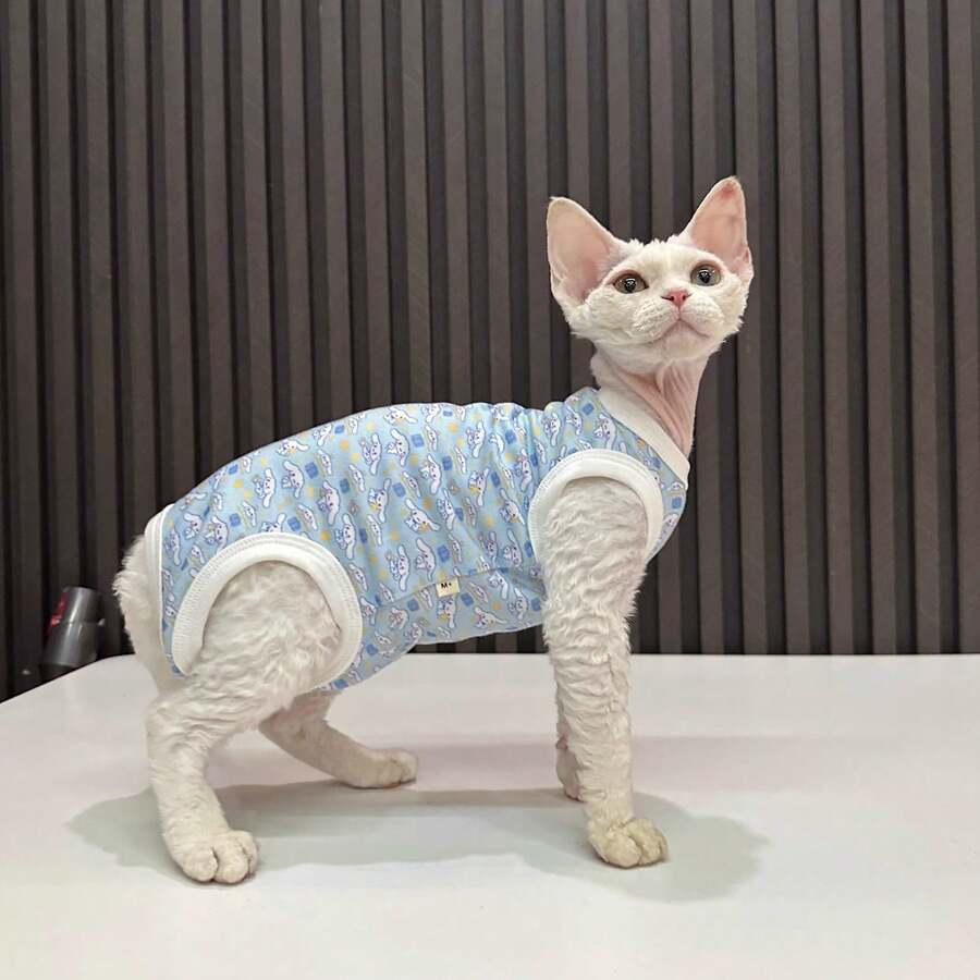 Blue Sleeveless Jumpsuit Pet Clothes With Belly Protection, Suitable For Hairless Cats, Spring & Autumn - Blue - View 1