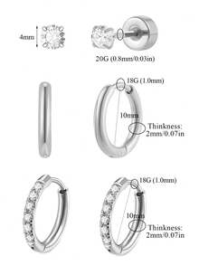 3 对防过敏不锈钢耳环套装，适合多个耳孔，精致的 14K 镀金女式环形耳钉，时尚可爱的小环形和耳钉耳环堆叠，适合敏感耳朵