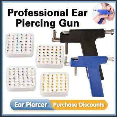 1 conjunto de pistola de perfuração de orelha reutilizável com 72 brincos de pino - kit de perfuração de orelha profissional para uso em salão e casa