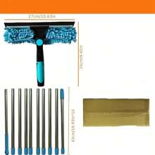 1 Set Extendable Window Cleaning Brush And Tools, With Telescopic Rod, Reusable Ultra-Fine Fiber Pads, Stainless Steel Handle - Long Reach Outdoor Glass Cleaning Tool, No Electricity Needed, Machine Washable