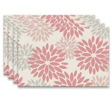 A Set Of 4/6pcs Spring And Summer Placemats Designed With Colorful Spring Flower Patterns, Woven From 100% Polyester Fiber, Machine Washable Polyester Placemats With Multiple Color Patterns To Choose From, Heat-Resistant, Stain Resistant, Waterproof, Easy To Clean, Suitable For Coffee Table Decoration, Holiday Party Decoration, Table Protection, Kitchen And Living Room Decoration