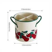 Vintage Floral Cast Iron Utensil Holder With 4 Compartments – Spoon, Fork, And Chopstick Rest, Cherry Pattern Drain Basket Organizer For Kitchen, Kitchen Utensils