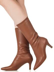 GiGiL Women's Stretch Boot Pointed Toe Mid-Calf Comfortable Elegant Classic Casual Party - 駝色 - 查看 2