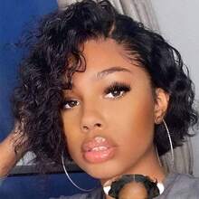 Put On And Go No Glue Glueless Wigs Human Hair Pre Plucked Pre Cut 13x4 Lace Front Wigs For Black Women Glueless Water Wave 200 Density  Deep Curly Bob Wig Human Hair For Beginners - Natural Black - 查看 5