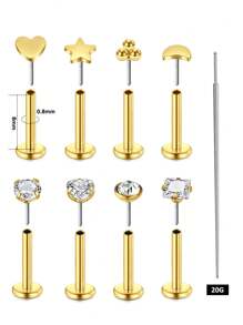 AVYRING 9Pcs 16G/20G Aço Inoxidável Tragus Piercing Jóias Labret Piercing Jóias Sem Rosca Push In Nose Studs Brincos Tragus Flat Back Tragus Stud Lip Medusa Helix Piercing Jóias 6/8MM