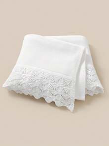 1 件婴儿针织纯色毛毯，边缘精致，适合所有季节的舒适婴儿毛毯 - 白色 - 查看 9