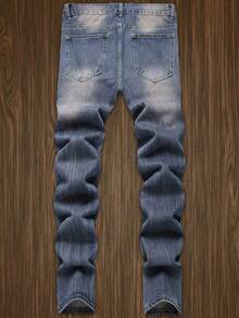 1pc Men's Regular Fit Comfortable Distressed Breathable Blue Denim Jeans, Suitable For Street, Business, Formal, And Outdoor Wear - Blue - View 2