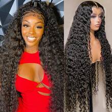 36 Inch Deep Wave Lace Front Wigs Human Hair 13x4 HD Lace Front Wigs Human Hair Pre Plucked Curly Deep Wave Wig Human Hair Glueless Frontal Wigs Human Hair For Women Wet And Wavy Wig 200% Density - Natural Black - 查看 2