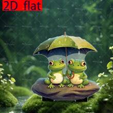 زخرفة حديقة على شكل ضفدع جالس على صخرة مسطحة 2D يمسك مظلة خضراء، مناسبة للحديقة والنباتات المزروعة في أصص والمسطحات الخضراء والحدائق - اكسسوارات خارجية - ديكور أعياد خارجي - آخرى، مسطح 2D