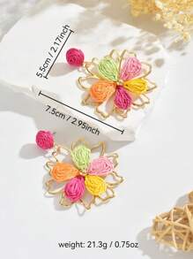 OOQ 1 pereche de cercei cu flori din ratan în stil boem, lucrați manual, cercei florali cu design unic de plajă, potriviti pentru femei zilnic, vacanță, petrecere, ideal pentru ziua îndrăgostiților, nunta, ziua mamei, festivalul de muzică