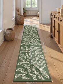 1 pièce Tapis vert, motif de feuilles simples, tapis de couloir, tapis de chambre à coucher, tapis de salon, tapis de cuisine, 850g/m² 0,8 cm d'épaisseur anti-dérapant lavable en machine, décorant la maison en toutes saisons