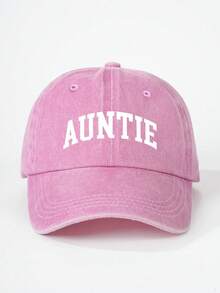 1pc Printed "Auntie" Washed Baseball Cap, Adjustable Outdoor Sun Protection Casual Hat, Suitable For Travel, Beach Holiday, Y2K Style For Young People