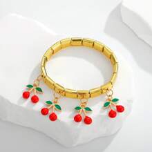 1 szt. Bransoletka hip-hopowa ze stali nierdzewnej, włoska, elastyczna, czerwona, papryczka wiśniowa, pomidory jabłkowe, moduł DIY, regulowana, odpinana bransoletka do codziennego noszenia, randkowania i prezentów