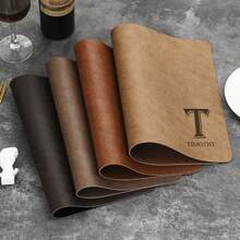 Personalized Placemats For Dining Table - Custom Letter Monogram & Name Placemats - Luxury PU Leather Table Mats For Kitchen & Dining Decor - Elegant Wedding Gifts For Couple, Bridal Shower, Anniversary - Unique Housewarming Gift, New Home Gift - Christmas, Father's Day, Mother's Day, Birthday Gifts For Mom, Dad, Husband, Wife - 30x40cm Waterproof & Wipeable Place Mats