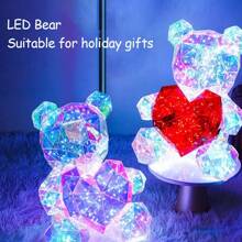 1 Pc 25 CM LED Teddy Bear Night Lights Colorful Lighting Two Styles Red Heart And Colored Heart Bedroom Desk Lamp Valentine's Day Atmosphere Surprise Romantic Gift USB Interface Living Room Party Bedroom Home Decor Happy Birthday Room Stuff Graduation Season Use