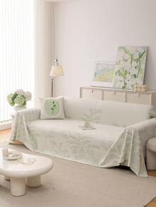 1pc Lightweight Silk-Like Striped Sofa Cover, Chic Design, Suitable For Summer, Dirt & Wear Resistant, Decorative For Bedroom, Living Room, Office - Green - View 1