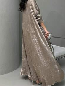 Neue Mittlere Osten Mode Abaya für Frauen mit Strass Dekor, Pullover Lange Robe (zufälliger Strass)