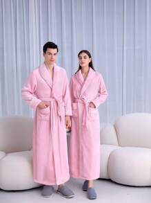 1pc Autumn/Winter Extended Thick Flannel Bathrobe, Elegant Adult Flannel Bathrobe, Summer,Holiday Home Bathroom Decor