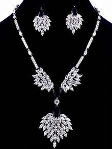 1 Set 3pcs Luxury Waterdrop Zirconia Necklace & Earrings Jewelry Set, Bridal Wedding Party Evening Dress Accessories For Women - Water Droplets - View 15