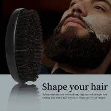2pcs Men's 360 Degree Wavy ABS Plastic Black Oval Wooden Beard Brush Set, Beard & Hair Styling Tool, Grooming Cleaning Brush