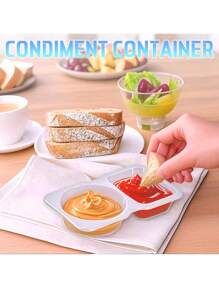20pcs Portable Dual Compartment Condiment Containers - Reusable Plastic Sauce And Dip Trays, Multi-Function Dip Cups With Lids, Salad Sauce Take-Out Containers, Seasoning Boxes With Dual Compartments, Dual Compartment Snack Containers For Take-Out Sauces, Back To School, Halloween, Travel Snacks And Sauces, Beach Snacks, Christmas, Halloween, Mother's Day, 4th Of July, Parties, Birthday Parties, Gatherings
