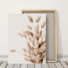 1/3 幅现代米色波西米亚狗尾巴草芦苇干叶花卉图案帆布画，适用于家居装饰客厅卧室办公室学校宿舍背景墙艺术设计画时尚礼品无框/有框