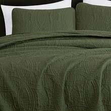 Austin Oversized Bedspread Set 3-Piece Ultrasonic Quilted Soft Lightweight Microfiber Coverlet For All Season - 柏 - 查看 3
