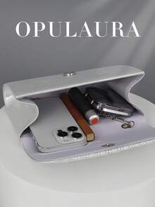 OpulAura Fashion 亮面翻蓋晚宴包 高級 PU 皮革派對手拿包 低調奢華閃亮晚宴包 禮服包 金屬感皮革女包 歐美風信封鏈條包 斜跨包 適合舞會、派對、雞尾酒會、生日派對禮服搭配，適合作為生日禮物、新娘手拿包 - 銀色 - 查看 3