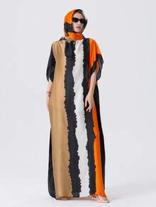 1pc Women Beach Accessories Spring/Summer New Striped Floral Printed Beach Bikini Cover-Up Sunscreen Shawl Satin Robe + Headscarf Set, Suitable For Travel And Daily Use - Multicolor - View 17