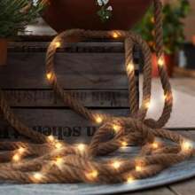 1 Pack 7m/22.97ft 50LED Solar Natural Jute Rope String Lights Vintage Fairy Lights With 8 Lighting Modes For Home Garden Outdoor Landscape Porch Courtyard Camping Wedding Birthday Cafe Bar Decor