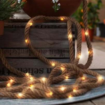 1 Packung 7m/22,97ft 50LED Solar Natürliches Juteseil Lichterkette, vintage Fairy Lights mit 8 Beleuchtungsmodi für Zuhause Garten Außenbereich Landschaft Veranda Hof Camping Hochzeit Geburtstag Cafe Bar Dekoration