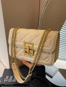 New Fashion Square Solid Color Versatile Chain Shoulder Bag For Women - Beige - View 9