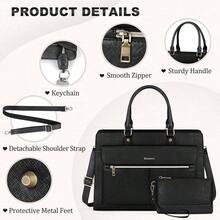 RAINSMORE Laptop Bag For Women 15.6 Inch Laptop Tote Bag Business Office Work Bags Professional Briefcase Waterproof Leather PU Computer Bag Teacher Shoulder Bag Handbag - Black - View 5
