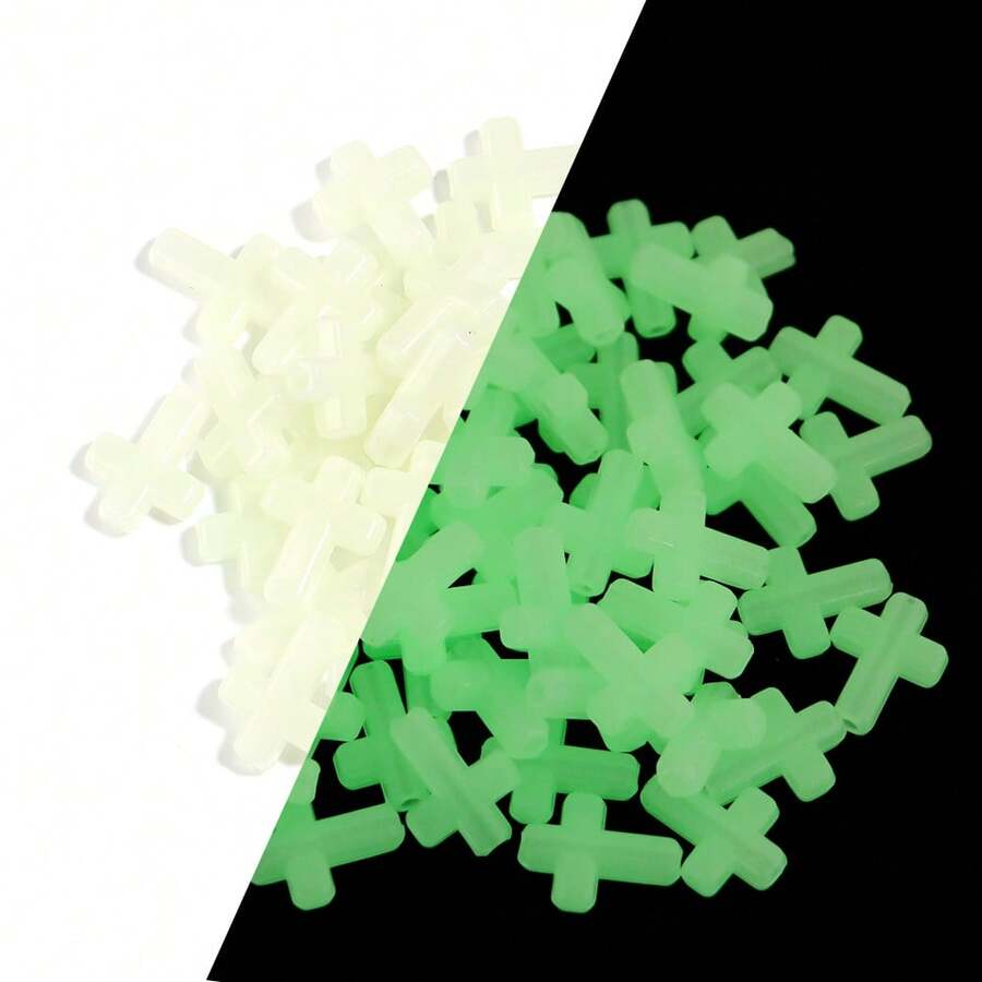 50pcs Plastic Cross Beads For DIY Jewelry Making, Suitable For Bracelets And Necklaces - Luminous - View 1