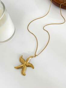 Monlansher 1 pezzo Collana donna in acciaio inossidabile con pendente a forma di stella marina e spirale, dal design semplice e alla moda, di alta qualità, durevole e versatile per uso quotidiano