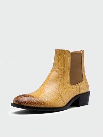 男士鳄鱼纹切尔西靴，时尚休闲一脚蹬防水男士靴子，男士正式高帮切尔西靴