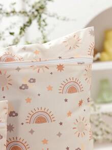 2 piezas Bolsa impresa con diseño solar, impermeable y para mojado/seco, bolsa de almacenamiento para playa y viaje, bolsa de pañales - Multicolor - Ver 6