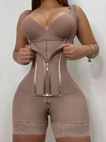 1 Pc Women's Body Shaper Bodysuit, Colombian Shapewear,Tummy Control ,Butt Lifter, Slimmer Jumpsuit, Zipper Closure,Thigh Slimming Bodysuit Lingerie,Suitable For Daily Wear Or Various Occasions - Rust Brown - View 2