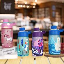 1pc 500ml/17OZ Cute Sports Drinking Cup, 3D Printed Matte Finish Cup, Cartoon Printed Theme Water Bottle, Portable Sports Water Cup, Carry Cup, Suitable For Men And Women, Office, Sports, Outdoor, Camping - Multicolor - View 5